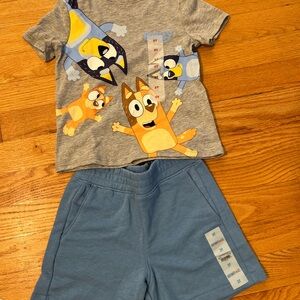 Bluey shorts set Gray and Blue Cartoon Character Toddler Outfit